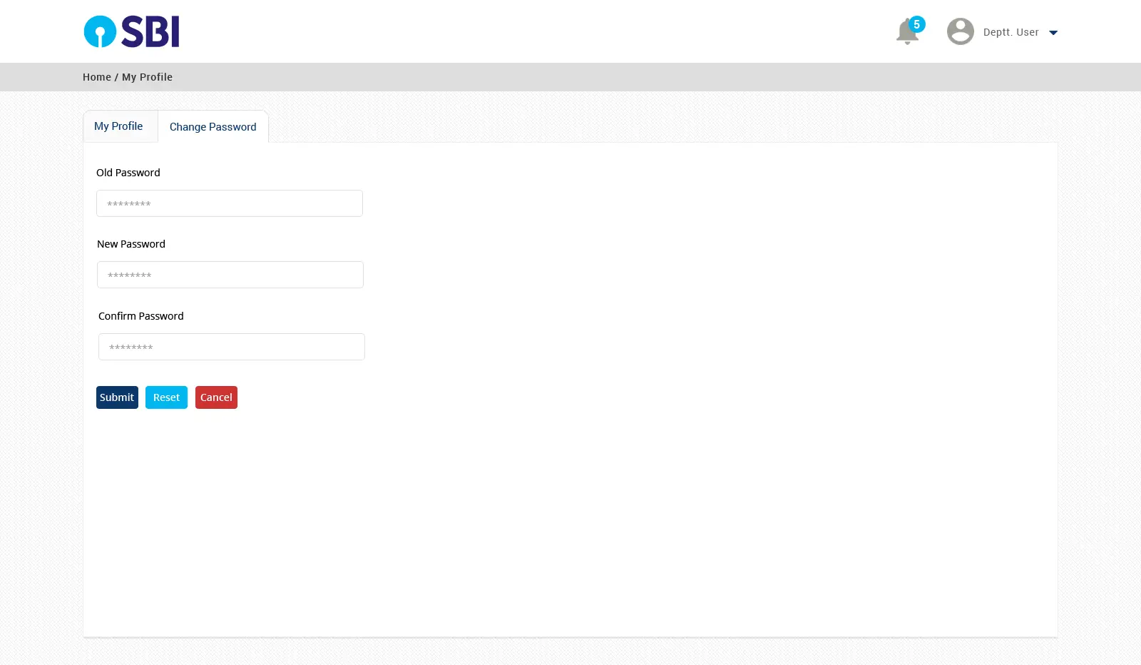 ui design change password sbi
