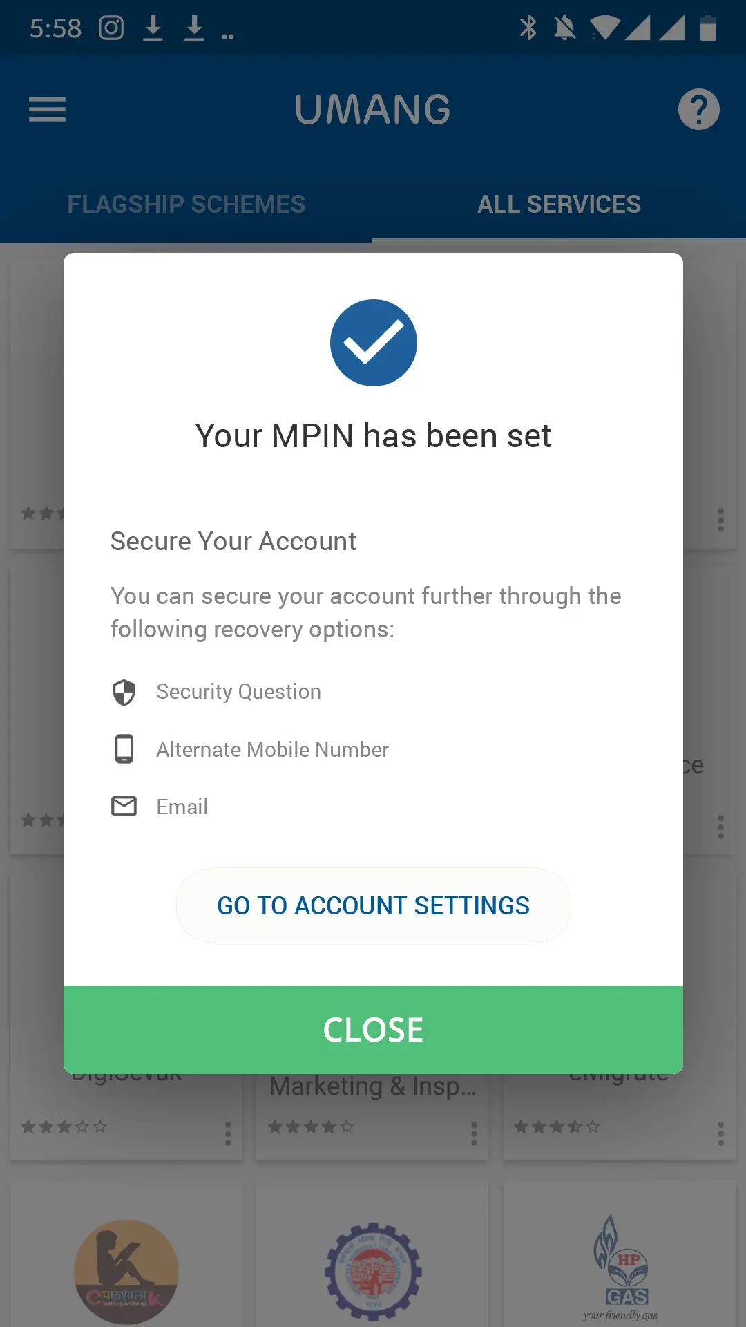 ui design umang popup set mpin successful