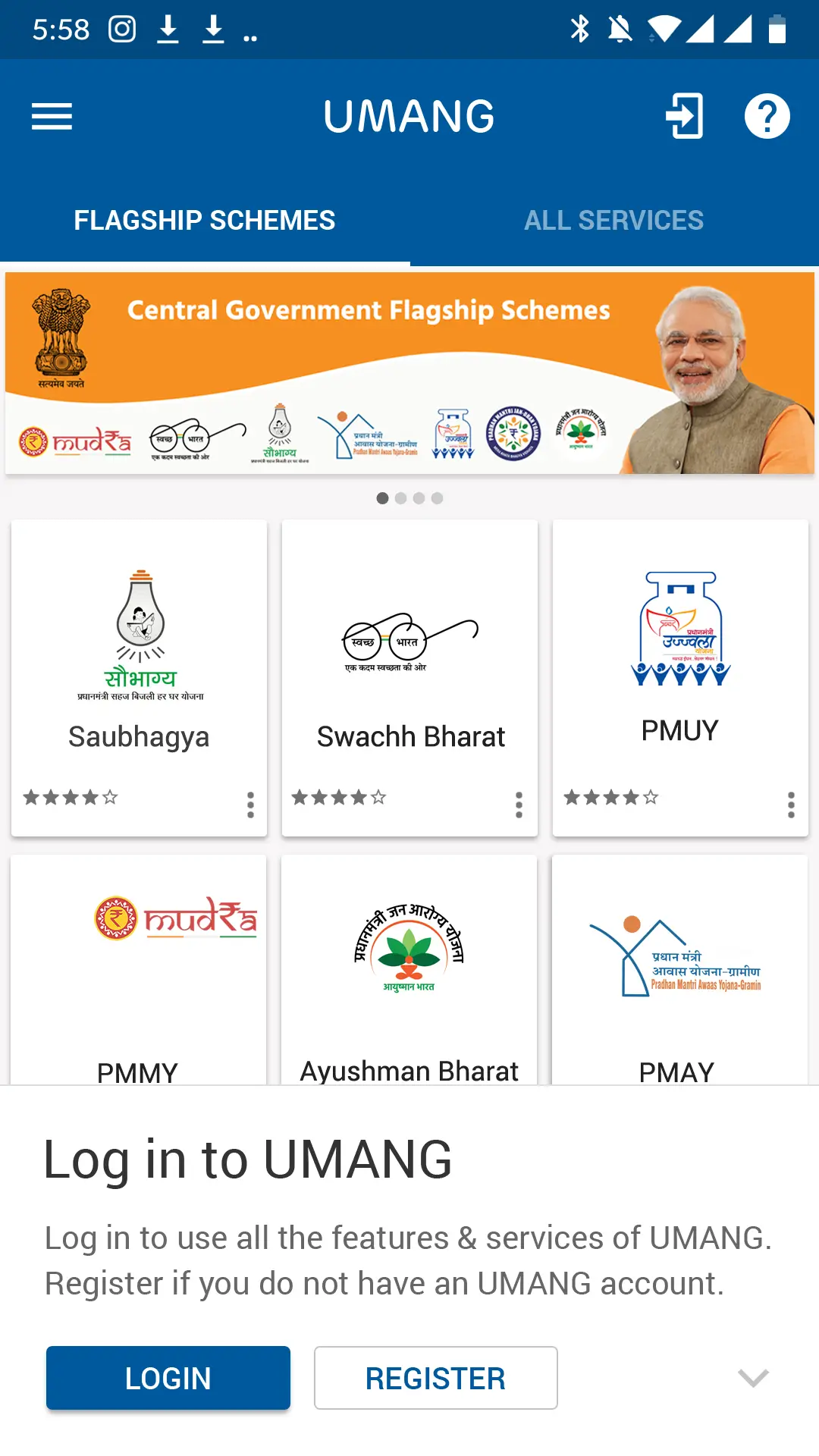 ui design umang home flagship schemes
