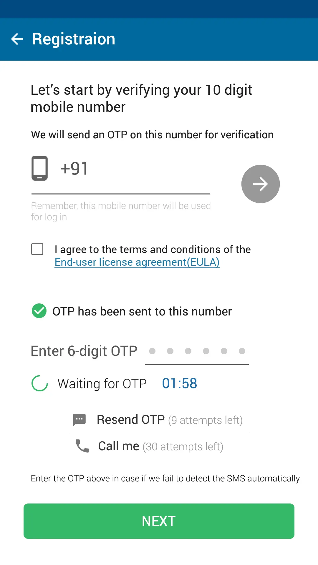 ui design umang registration mobile otp