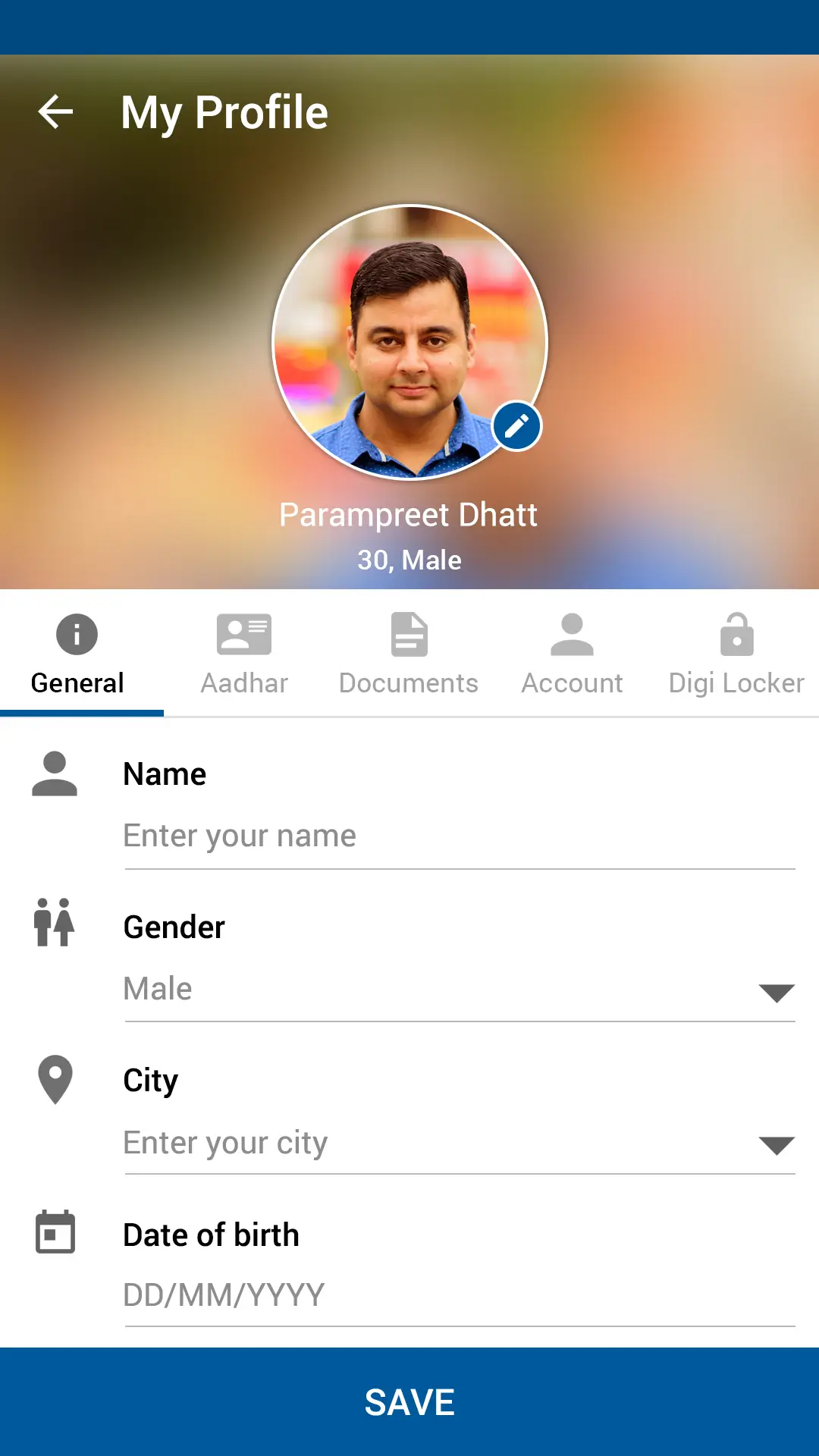ui design umang screen my profile